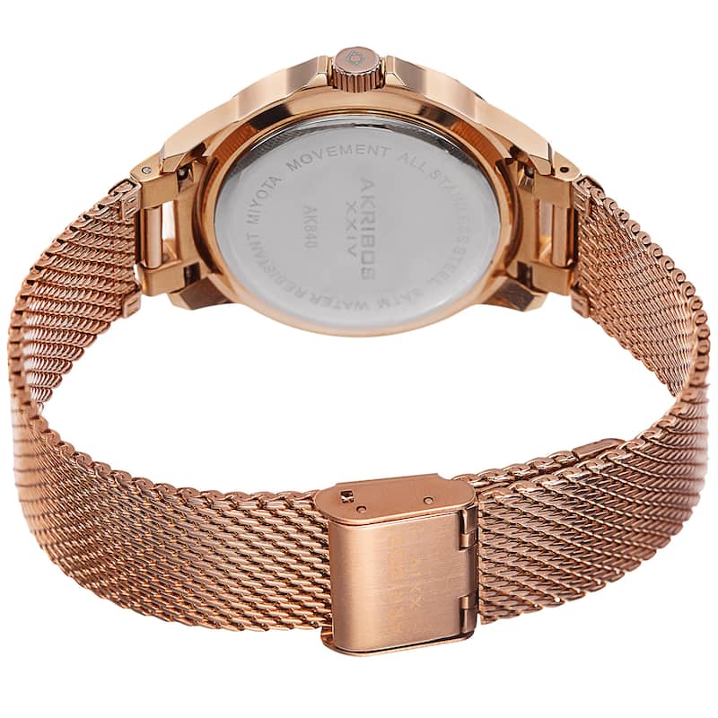 Akribos XXIV Men's Quartz Crystal Stainless Steel Rose-Tone Strap Watch - Gold