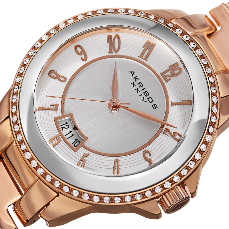 Akribos XXIV Men's Quartz Crystal Stainless Steel Rose-Tone Strap Watch - Gold