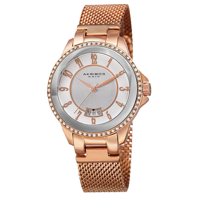 Akribos XXIV Men's Quartz Crystal Stainless Steel Rose-Tone Strap Watch - Gold