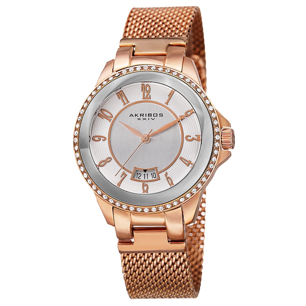Akribos XXIV Men's Quartz Crystal Stainless Steel Rose-Tone Strap Watch - Gold