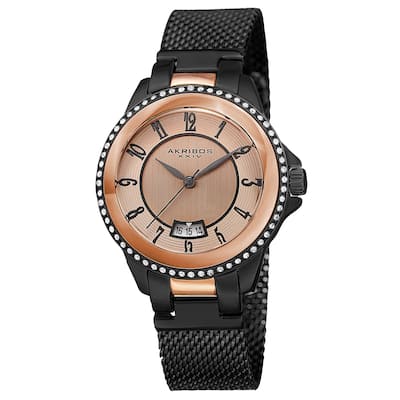 Akribos XXIV Men's Quartz Crystal Stainless Steel Black Strap Watch