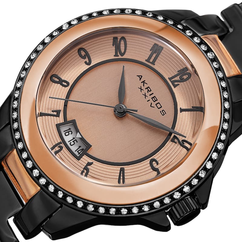 Akribos XXIV Men's Quartz Crystal Stainless Steel Black Strap Watch