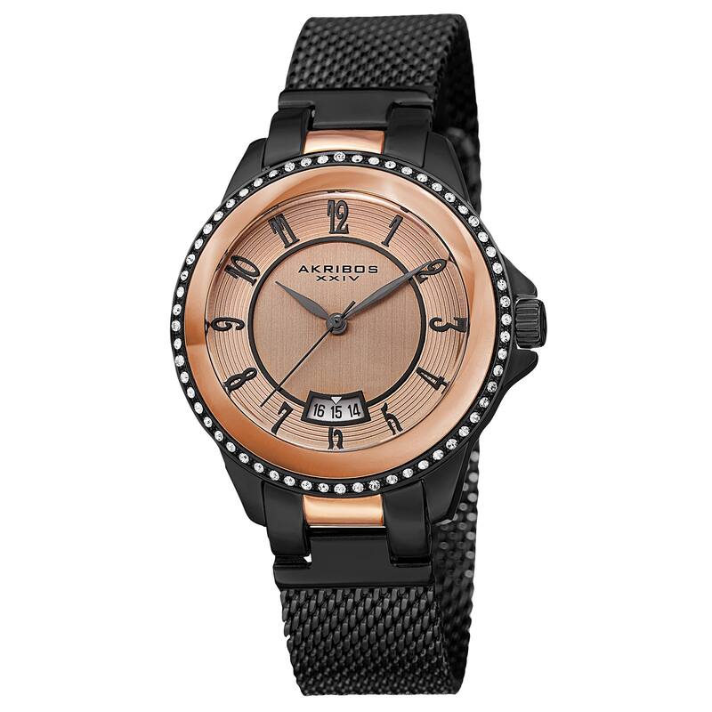 Akribos XXIV Men's Quartz Crystal Stainless Steel Black Strap Watch