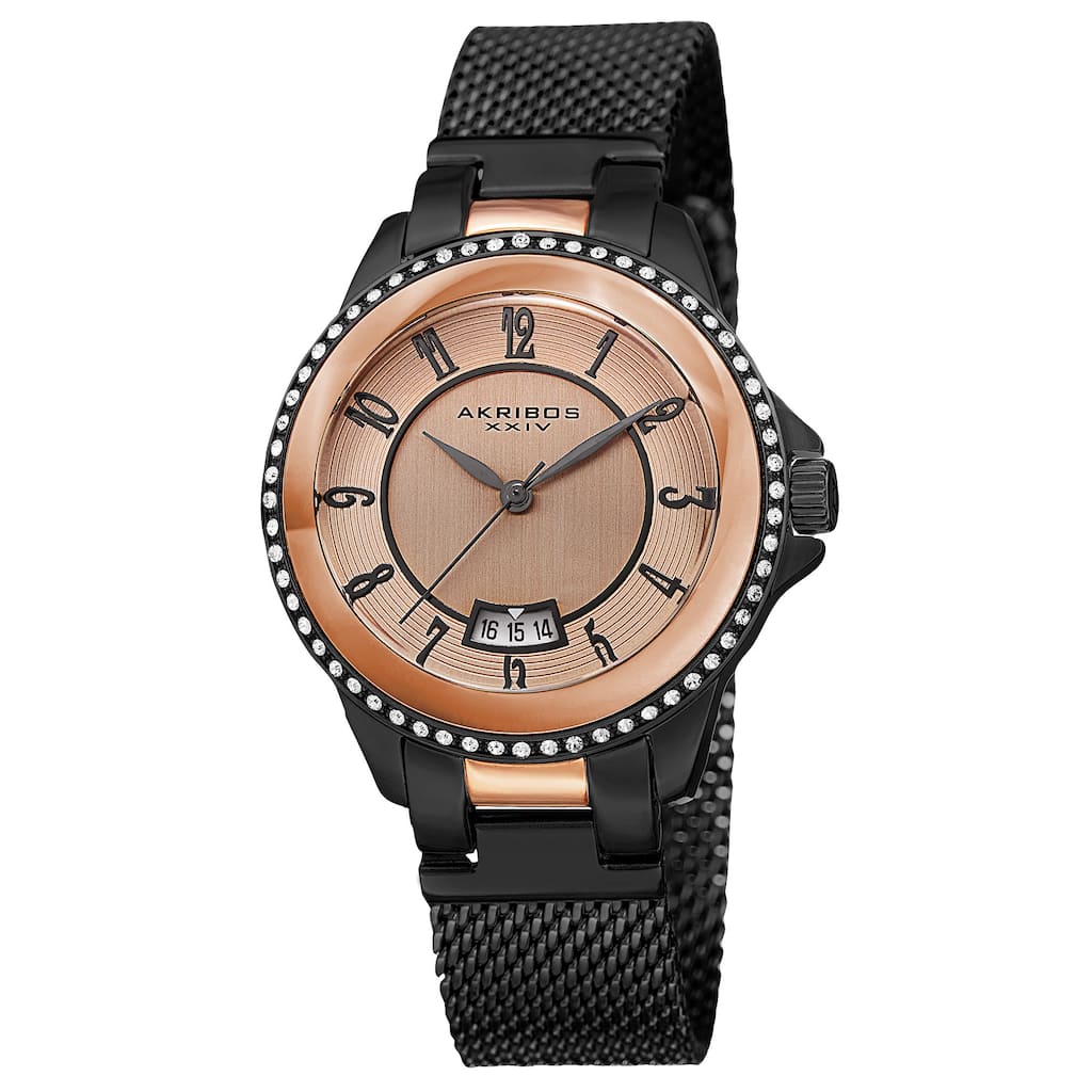 Akribos XXIV Men's Quartz Crystal Stainless Steel Black Strap Watch