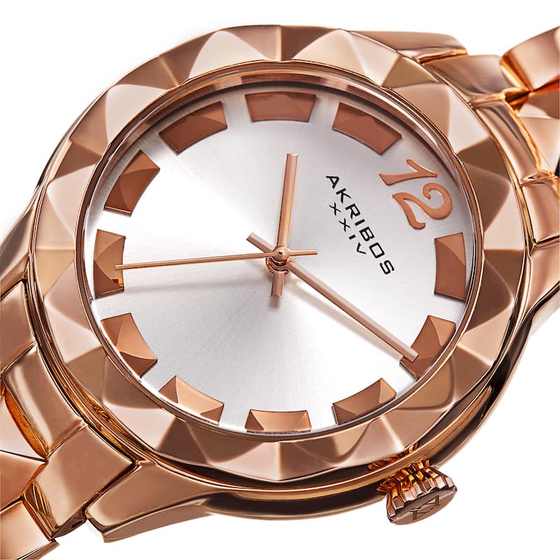 Akribos XXIV Women's Quartz Pyramid Stainless Steel Rose-Tone Bracelet Watch - Gold