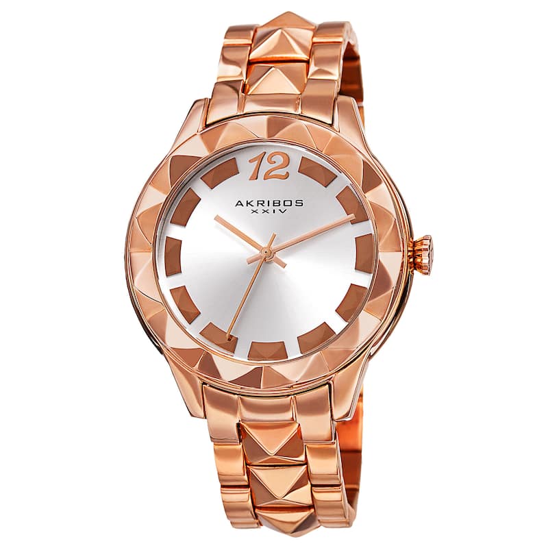 Akribos XXIV Women's Quartz Pyramid Stainless Steel Rose-Tone Bracelet Watch - Gold