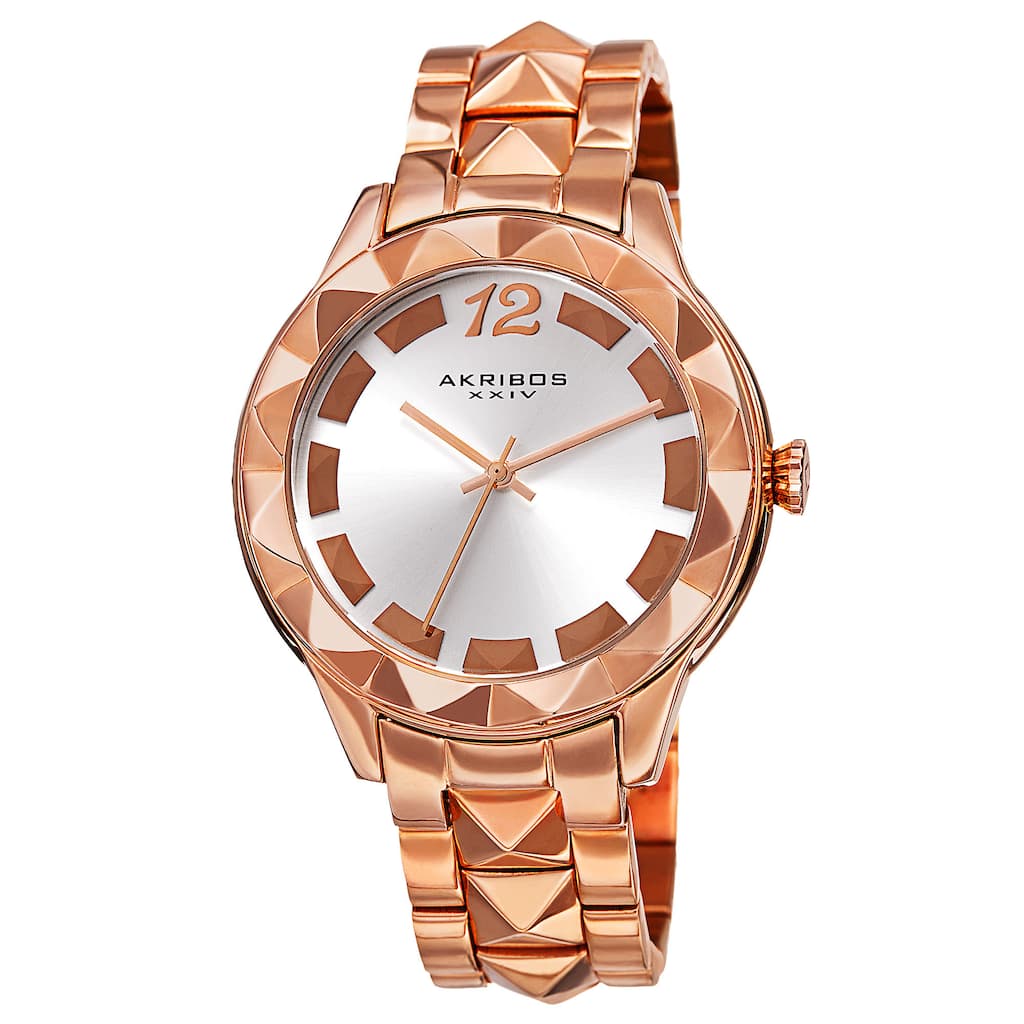 Akribos XXIV Women's Quartz Pyramid Stainless Steel Rose-Tone Bracelet Watch - Gold