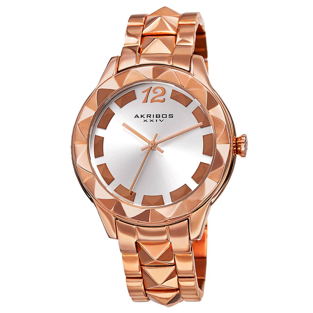 Akribos XXIV Women's Quartz Pyramid Stainless Steel Rose-Tone Bracelet Watch - Gold