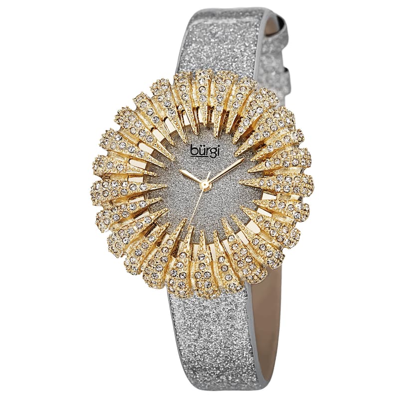 Burgi Women's Holiday-Style Quartz Sparkling Leather Gold-Tone Strap Watch - Gold