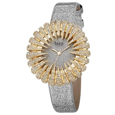Burgi Women's Holiday-Style Quartz Sparkling Leather Gold-Tone Strap Watch - Gold