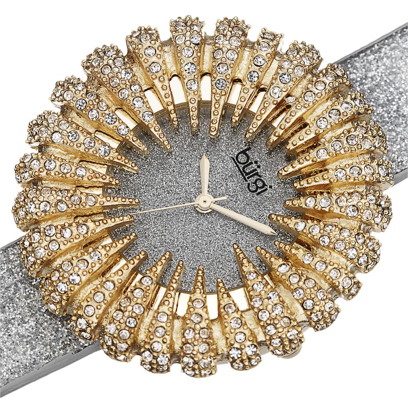 Burgi Women's Holiday-Style Quartz Sparkling Leather Gold-Tone Strap Watch - Gold