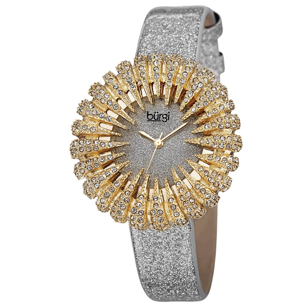 Burgi Women's Holiday-Style Quartz Sparkling Leather Gold-Tone Strap Watch - Gold