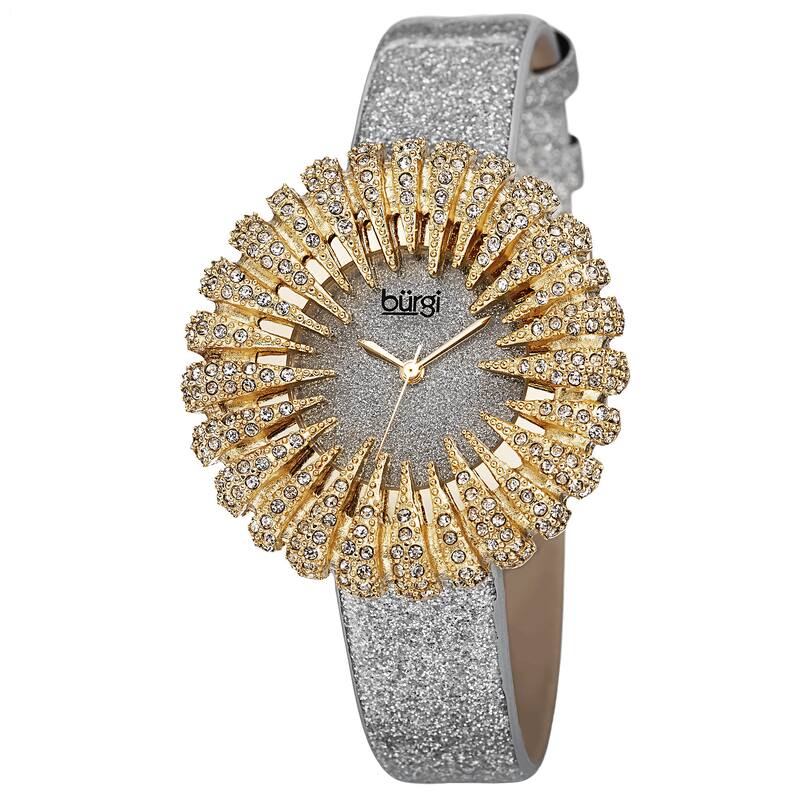 Burgi Women's Holiday-Style Quartz Sparkling Leather Gold-Tone Strap Watch - Gold
