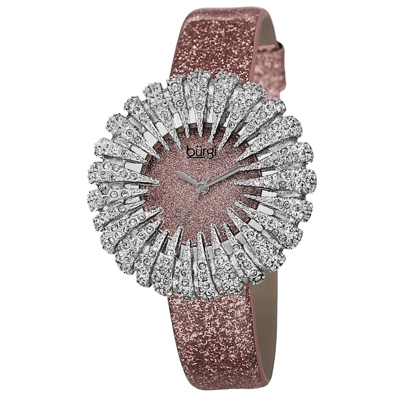 Burgi Women's Holiday-Style Quartz Sparkling Leather Strap Watch - Pink