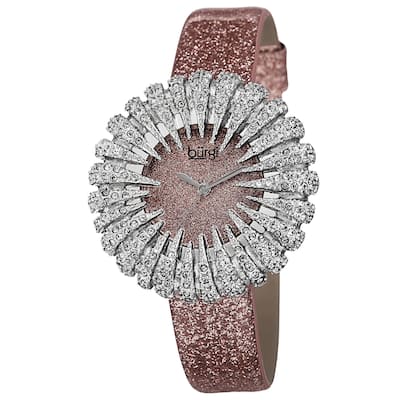 Burgi Women's Holiday-Style Quartz Sparkling Leather Strap Watch - Pink