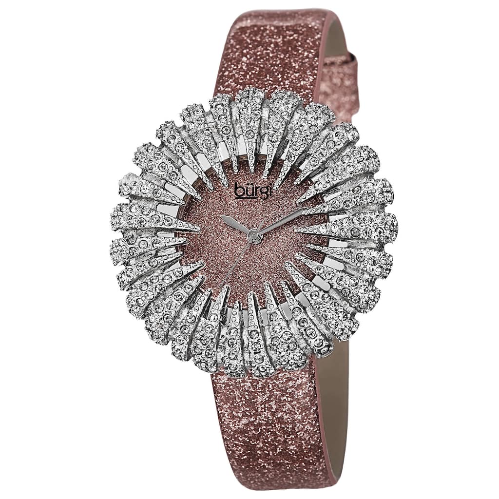 Burgi Women's Holiday-Style Quartz Sparkling Leather Strap Watch - Pink