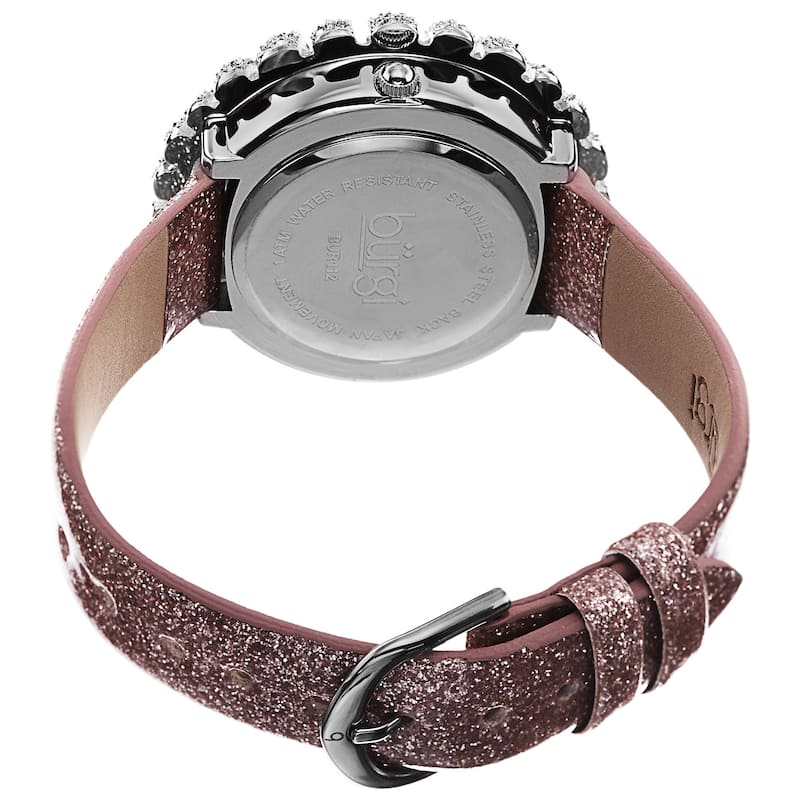 Burgi Women's Holiday-Style Quartz Sparkling Leather Strap Watch - Pink