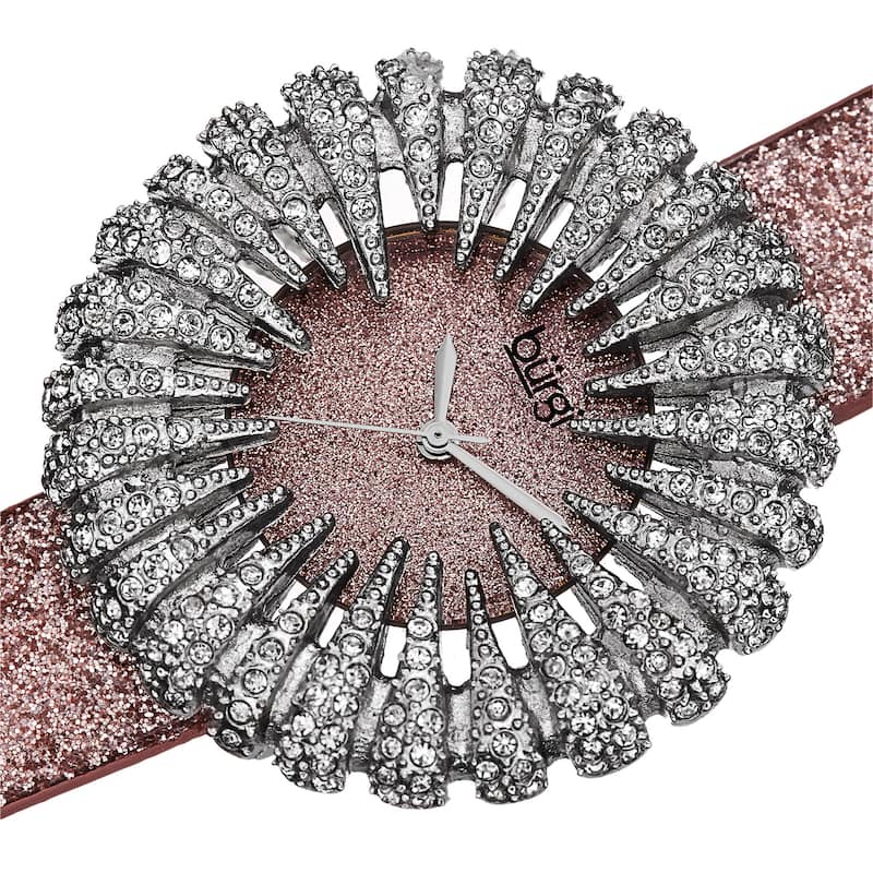 Burgi Women's Holiday-Style Quartz Sparkling Leather Strap Watch - Pink