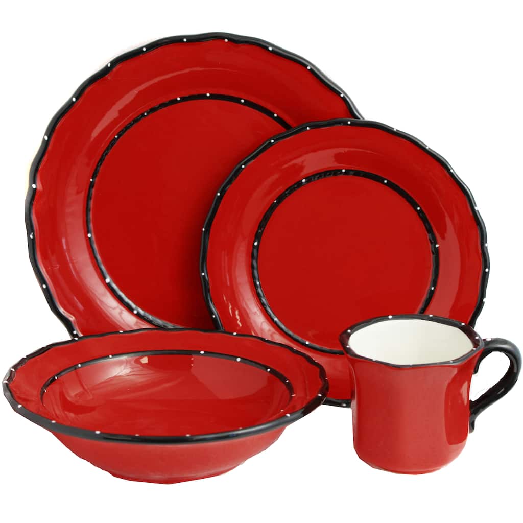 Country French Collection Red Hand-painted 16-piece dinner set
