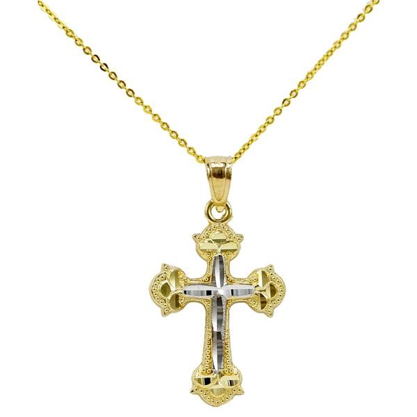 14k Two-tone Gold Cross Necklace - 17395185 - Overstock.com Shopping ...