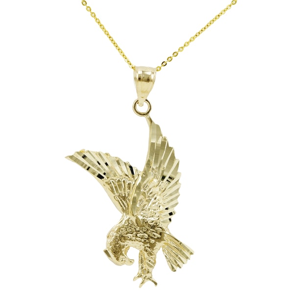 Shop 14k Yellow Gold Flying Eagle Necklace Free Shipping Today
