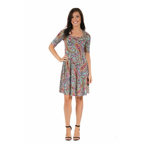 24/7 Comfort Apparel Womens Mosaic Turquoise Dress  