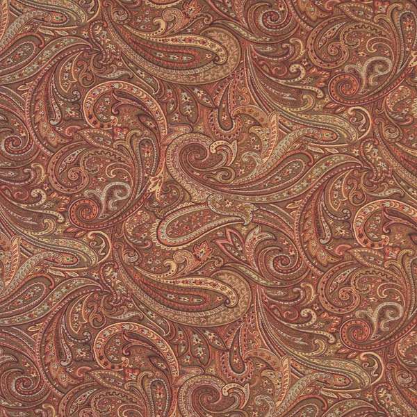 F326 Orange Red Gold Paisley Abstract Jacquard Upholstery Fabric