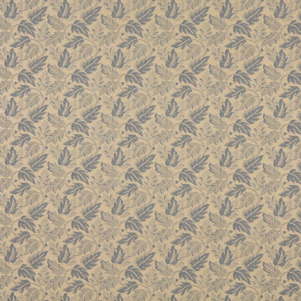 F702 Beige And Blue, Leaf Floral Heavy Duty Crypton Fabric By The Yard