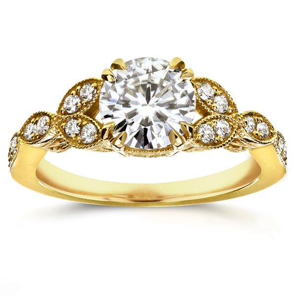 Annello 14k Yellow Gold 1 1/2ct TGW Moissanite and Antique Diamond