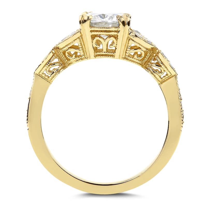 Annello by Kobelli 14k Yellow Gold 1 1/5ct TGW Round Moissanite and Diamond Antique Leafy Engagement Ring
