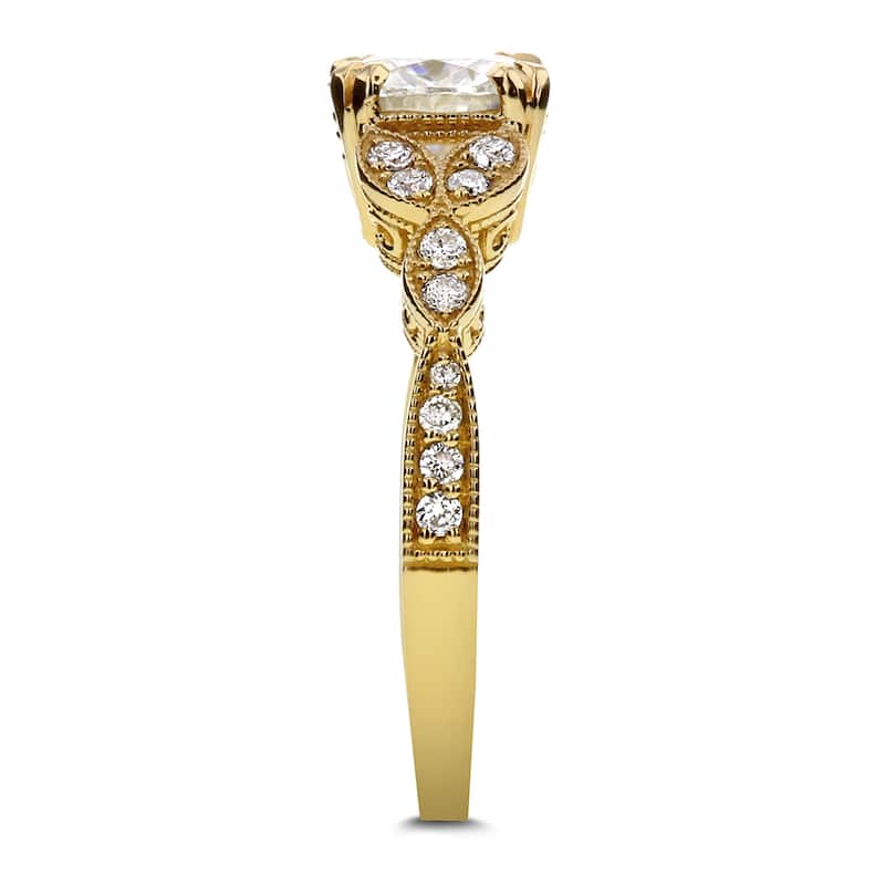 Annello by Kobelli 14k Yellow Gold 1 1/5ct TGW Round Moissanite and Diamond Antique Leafy Engagement Ring