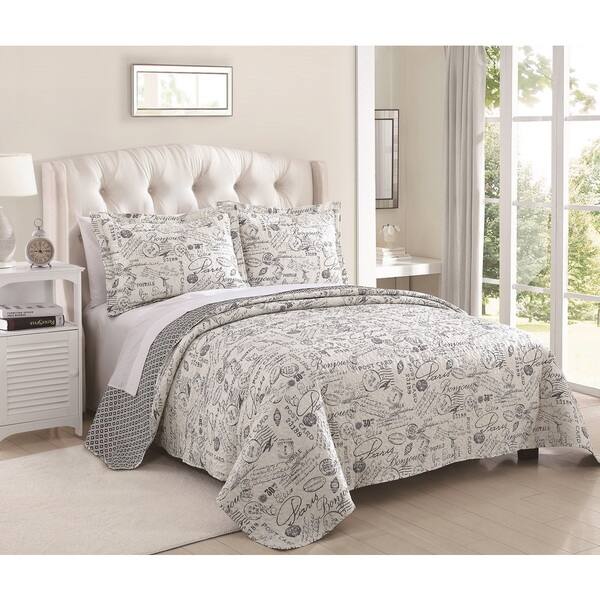 Paige Paris French Script Reversible 3-piece Quilt Set - Bed Bath ...