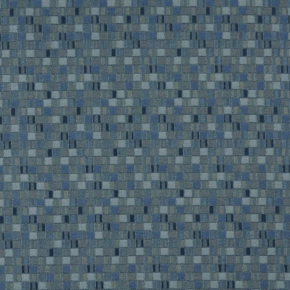 E261 Blue Yellow Scale Geometric Boxes Contract Upholstery Fabric (By