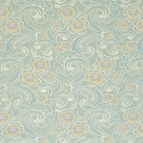 D122 Gold Pink and Blue Paisley Floral Brocade Upholstery Fabric (By