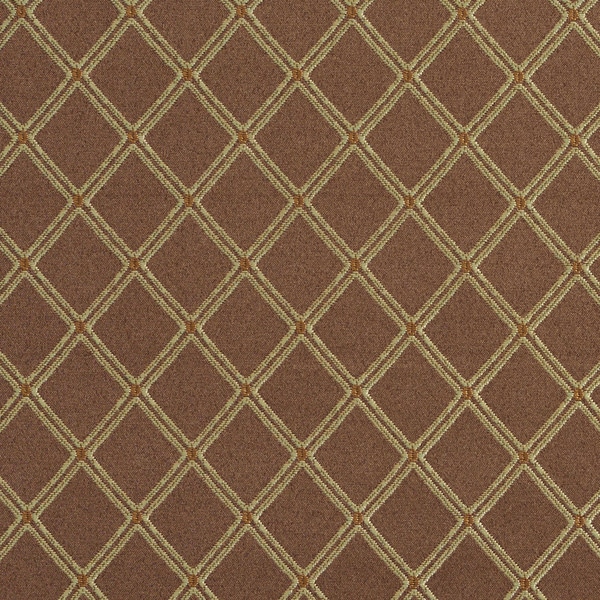 E614 Diamond Brown Green Gold Damask Upholstery Drapery Fabric (By The