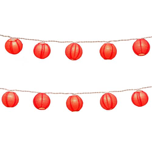 Electric String Lights with Round 3-inch Paper Red Lantern