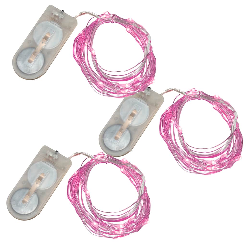Battery Operated Waterproof Mini String Lights- Pink- 3 Sets