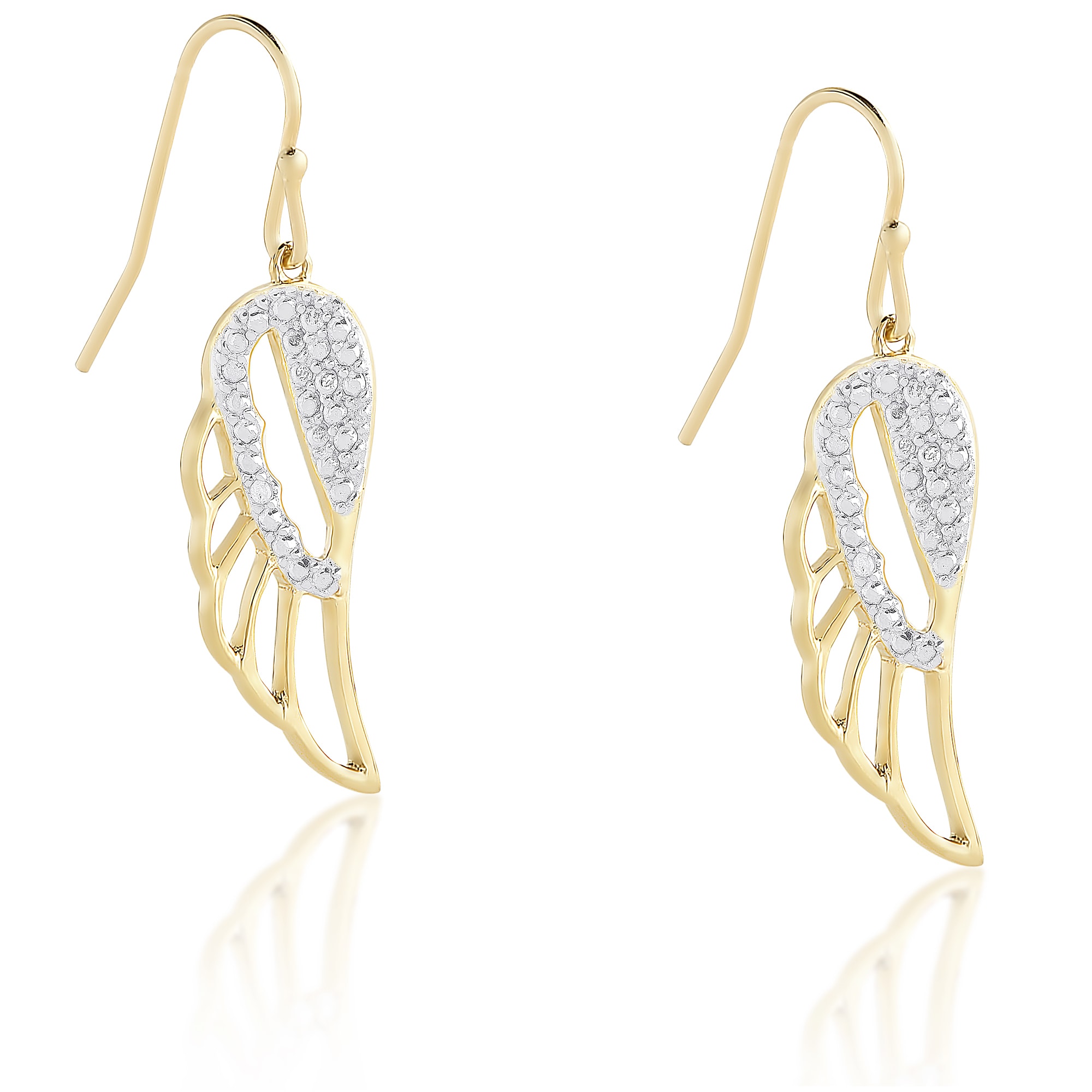Finesque Sterling Silver Or Gold Over Diamond Dangling Angel Wing Earrings Finesque Sterling Silver Or Gold Over Diamond Dangling Angel Wing Earrings