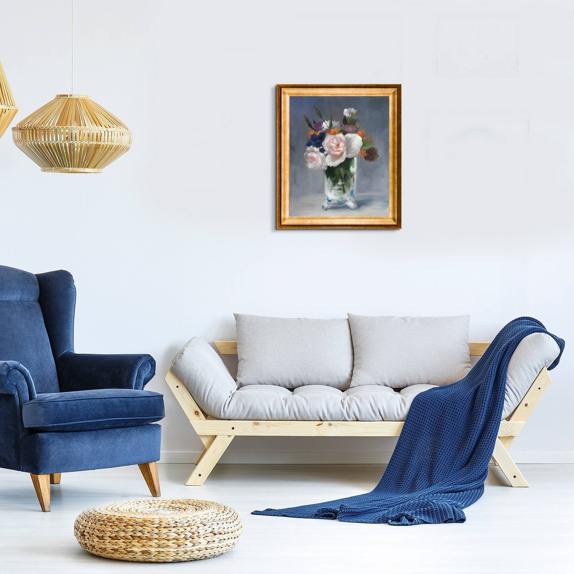 La Pastiche Edouard Flowers in a Crystal Vase Hand Painted Framed