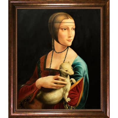 La Pastiche Leonardo Da Vinci 'Lady With an Ermine' Hand Painted Framed Canvas Art