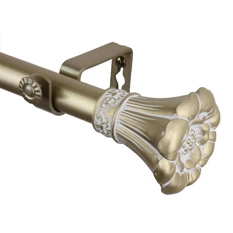 InStyleDesign Floweret 1 Inch Diameter Adjustable Curtain Rod - 28 to 48 inch - Gold Finish - Light gold