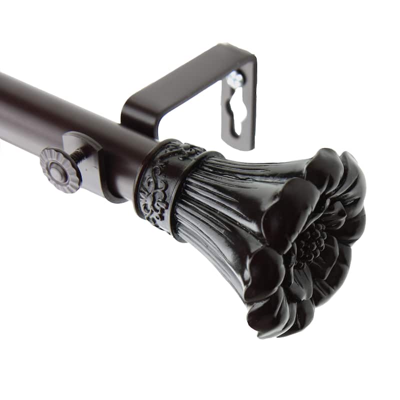 InStyleDesign Floweret 1 Inch Diameter Adjustable Curtain Rod - 28 to 48 inch - Brown Finish/Mahogany Finish - Mahogany