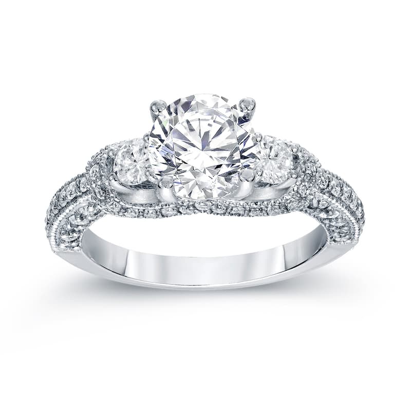 Auriya 14k Gold 2ctw Vintage 3-Stone Diamond Engagement Ring