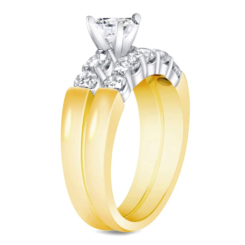 Auriya 14k Gold 2ctw 5-Stone Round Diamond Engagement Ring Set 14k Two-Tone Gold