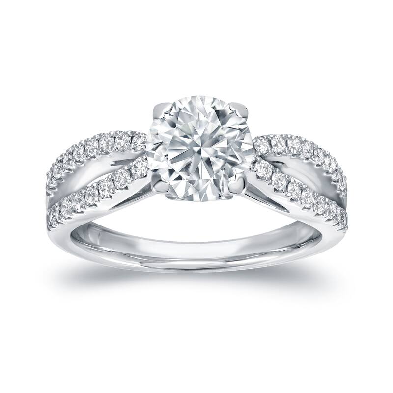 Auriya Modern Split Shank 1 1/4cttw Round Diamond Engagement Ring 14k White Gold
