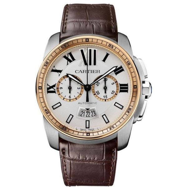 Cartier Mens W7100043 Calibre de Cartier 18kt Pink Gold Chronograph