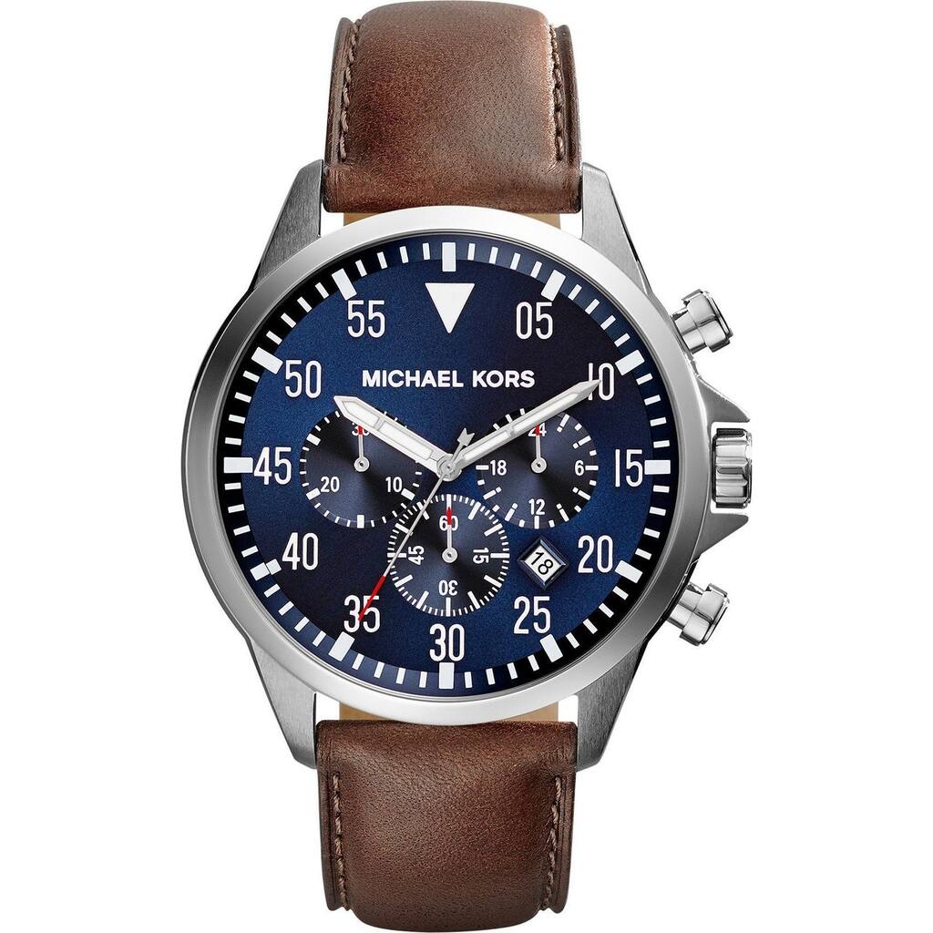Michael Kors Men's MK8362 'Gage' Chronograph Brown Leather Watch - Blue