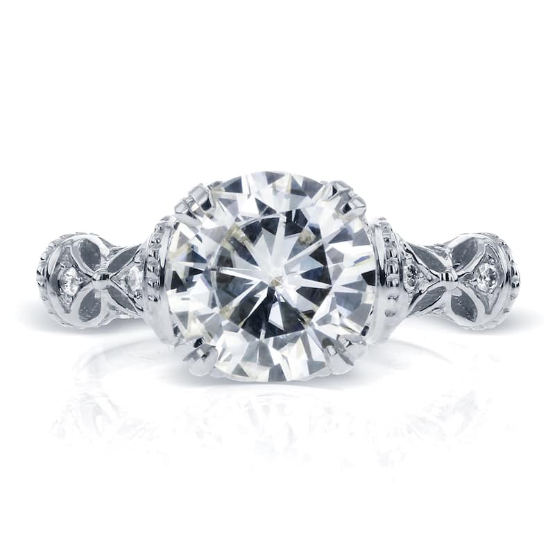Annello by Kobelli 14k White Gold 1 1/2ct TGW Round-cut Moissanite and Diamond Fancy Art Nouveau Engagement Ring