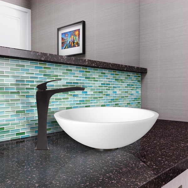 VIGO Flat Edged White Phoenix Stone Vessel Sink and Blackstonian