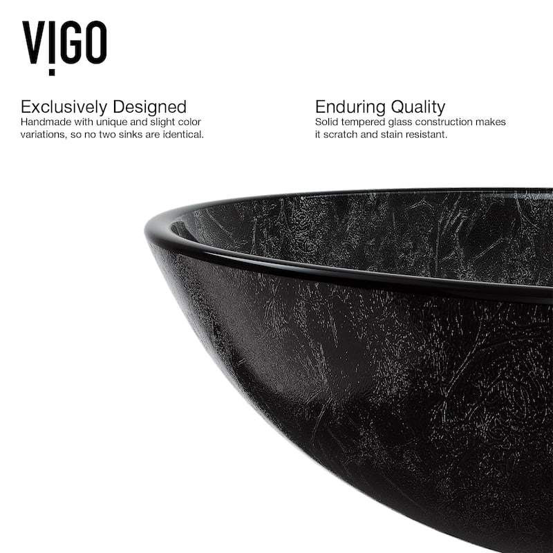VIGO Grey Onyx Glass Vessel Bathroom Sink and Blackstonian Faucet Set ...